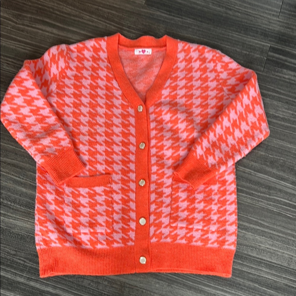 Twiggy Orange and White Houndstooth Cardigan